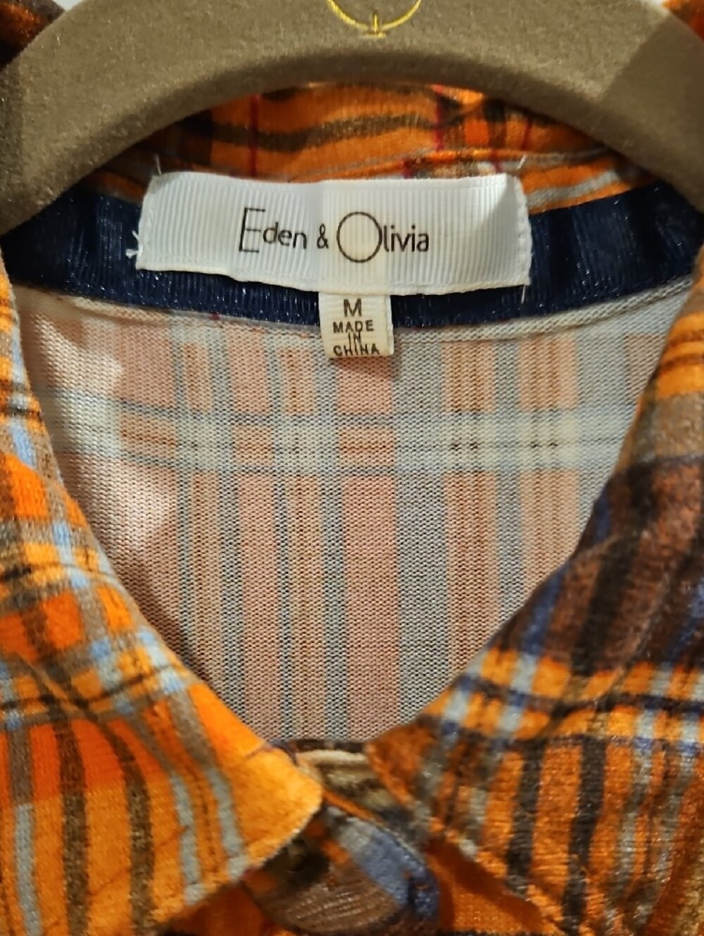 Eden & Olivia Orange and Navy Plaid Button-Down Shirt - Picture 2 of 3